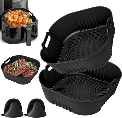 Siliconen Bakvormen voor Airfryer - 4 Stuks, Geschikt voor 6.2L en 7.2L Modellen, Inclusief Herbruikbare Ovenwanten, Ideaal voor Gezond Koken en Bakken