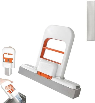 Opvouwbare mini-bureaumop - Mini-opvouwbare tafelmop - Draagbare zelfsqueezingmop - Kan nat of droog gebruikt worden - Compacte katoenen mop - Geschikt voor keuken, badkamer, glas en kleine ruimtes - 1 stuk - Wit