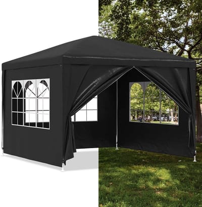 Partytent - 3x3 m - Zijwanden - Easy Up - Paviljoen - Opvouwbaar - Waterdicht - Weerbestendig- Antraciet