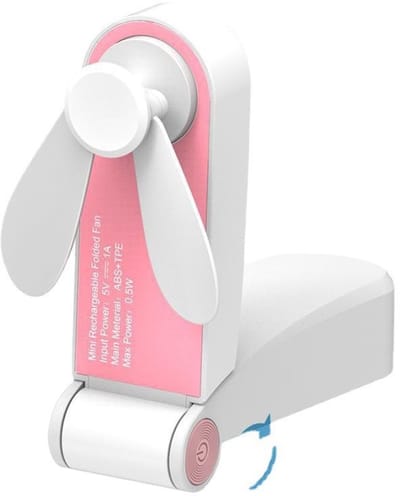 Mini Opvouwbare Zakventilator, Draagbare Oplaadbare Zakventilator Met Verstelbare USB Kabel, 2 Snelheden Voor Huis, Reizen & Buiten, Roze