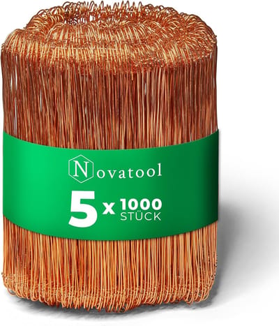 5.000 stuks binddraad met ogen 1,0 x 200 mm koperen binddraad, robuuste en duurzame gedraaide draad, binddraad, oogjesdraad, draadlus, bloemendraad, wijndraad bloemisterij, Rödler
