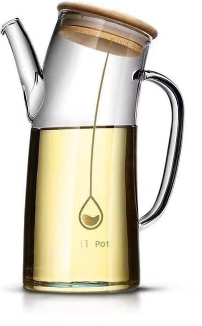 Glazen Olie- en Azijnfles met Houten Deksel – 550 ml – Handige Schenktuit & Modern Design