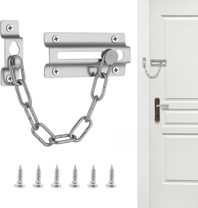 Daity Één veiligheidsketting van roestvrij staal - met schroefbediend deurkettingslot - binnendeurketting - veiligheidsketting voor de voordeur - antidiefstal deurkettingslot - geschikt voor hotel- en woningbinnendeuren (zilverkleurig).