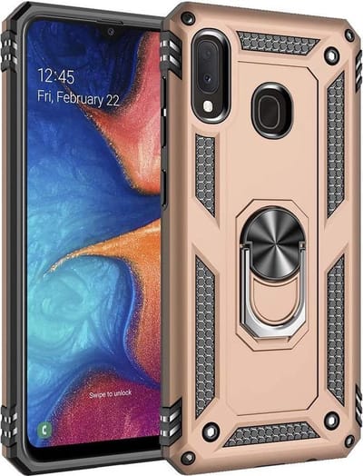 HB Hoesje Geschikt voor Samsung Galaxy A20e - Anti-Shock Hybrid Armor Back Cover - Hoes met Kickstand Ring - Goud