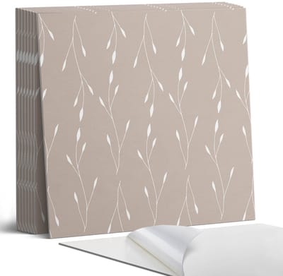 Coloray Plaktegels - Fijn plantenpatroon Portugese Tegels - 30 cm x 30 cm - Beige Plaktegels - 9 stuks - Vierkant PVC Tegels - Plaktegels Keuken - Zelfklevende Vloertegels - Vinyl Tegels - Zelfklevende Tegels