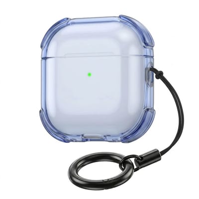 Blauw transparant hoesje voor oordopjes met sleutelring – schokbestendige beschermhoes geschikt voor AirPods 4