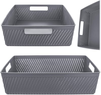 Lioni rechthoekige mand 33 x 26 x 8 cm donkergrijs