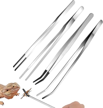 Set van 4 Lange RVS Aquarium Pincetten (27 cm) - Recht, Gebogen en Rubberen Punt - Ideaal voor Waterplanten