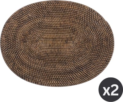 Placemat RATTAN, ovaal, SET/2, 30x40cm, donkerbruin
