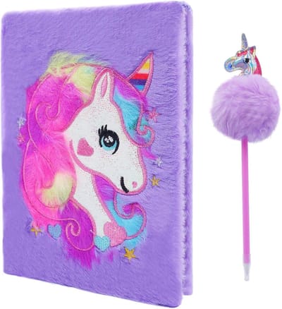 eenhoorn-notitieboek, magisch dagboek voor meisjes, mooie eenhoorn, pluizig notitieboek, 160 pagina's om te schrijven en te tekenen, verjaardag voor meisjes (Purper)