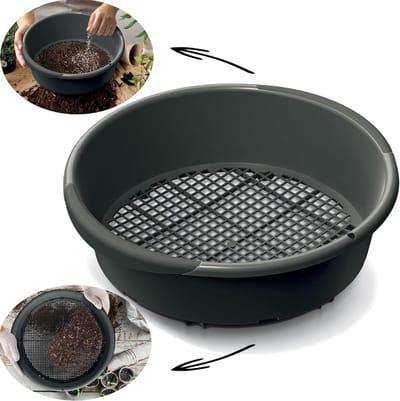 Tuinzeef Plastic - Aardezeef Compostzeef - Tuinaarde Zeven - Gatgrootte 10 mm - 37x10.5 cm - Antraciet