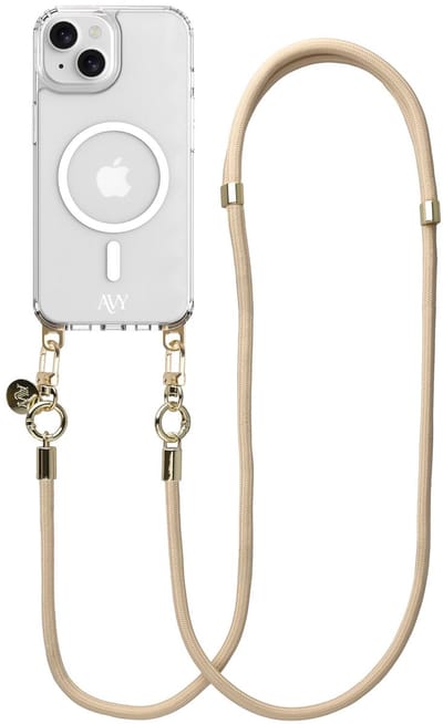 AVY Hoesje geschikt voor Apple iPhone 13 / 14 | Compatibel met MagSafe | Clear Case met Telefoonkoord 130CM | Crossbody Tressé Beige