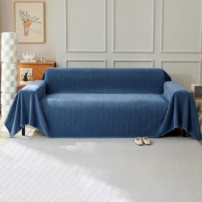 Bankovertrek Chenille - Sprei Plaid - Bank Beschermen - Decoratieve Franjes - 230 x 180 cm - Blauw