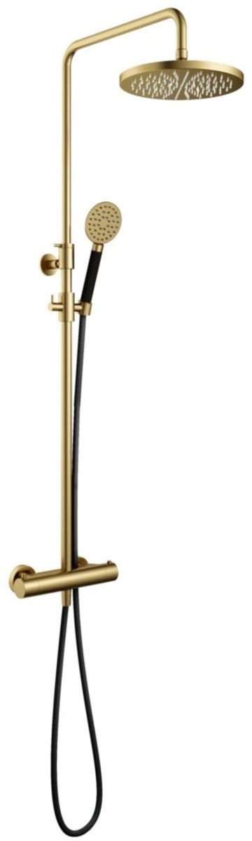Hotbath Cobber SDS9 opbouw regendoucheset met ronde handdouche en 30cm ronde hoofddouche aan glijstang geborsteld messing PVD