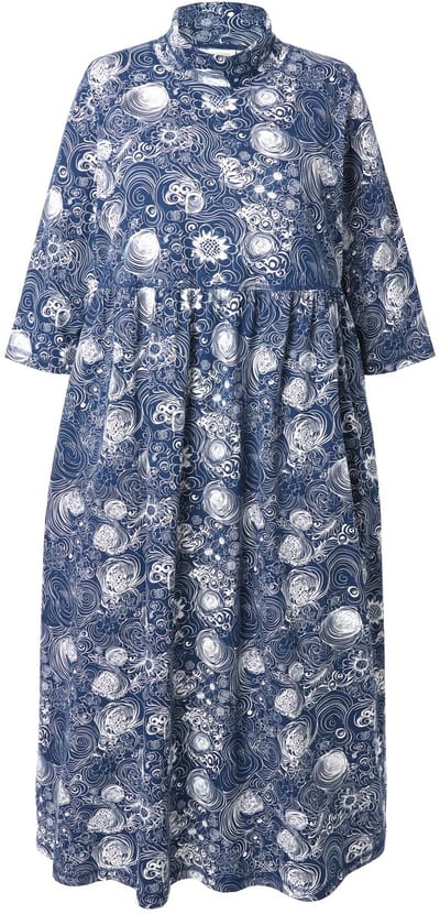 Ulla Popken - Dames - Jersey maxi-jurk opstaande kraag 3/4-mouwen zakken - Marineblauw - Maat 42+