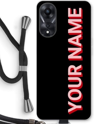 Gepersonaliseerd - Case Company® - Hoesje met koord geschikt voor Oppo A78 5G hoesje met Koord - Namecase - Telefoonhoesje met Zwart Koord - Bescherming aan alle Kanten en Over de Schermrand