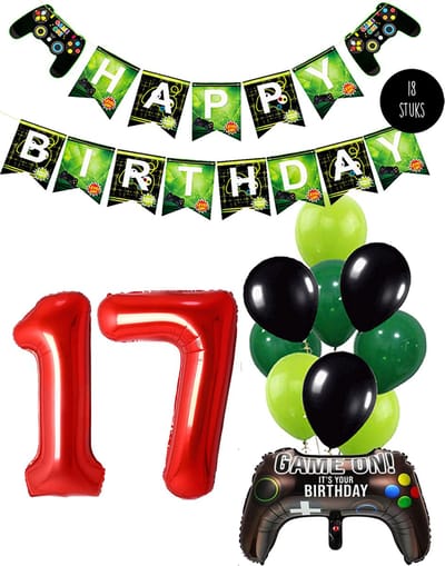 Cijfer Ballon 17 Game Videospel Verjaardag Thema - De Versiering voor de Gamers Birthday Party van Snoes