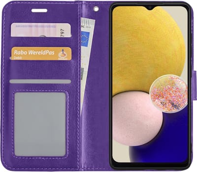 Hoesje - Met Pasjeshouder - Geschikt voor Samsung Galaxy A13 4G - Luxe Bookcase Portemonee - Flip Case - Kunstleer Book Case - Flipcase - Book Cover - Walletcase - Portemonneehoes - Paars