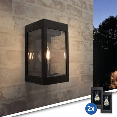 Solar wandlamp buiten 'Cube' - Voordeelset van 2 stuks - Warm wit licht - Led filament - Tuinverlichting op zonne-energie - Zwart