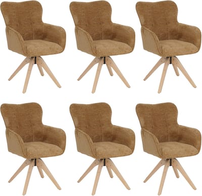 Set van 6 eetkamerstoelen MCW-Q35, keukenstoel met draaibare armleuningen, chenille (680 g/m²), hout MVG ~ mosterdgeel