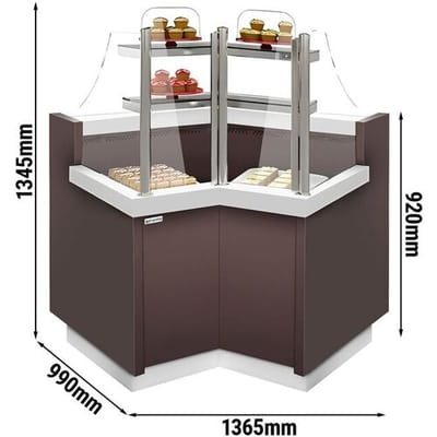 GGM Gastro Eckkühl- & -kuchentheke RIGA - 1050mm - 2 Ablagen Bruin / Wit