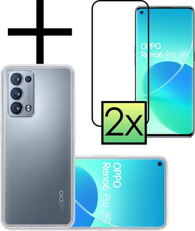 Hoesje - Met 2x Screenprotector - Geschikt voor OPPO Reno 6 Pro - Sterk & Shockproof - Back Cover - Siliconen Case - Telefoon Hoes - Transparant