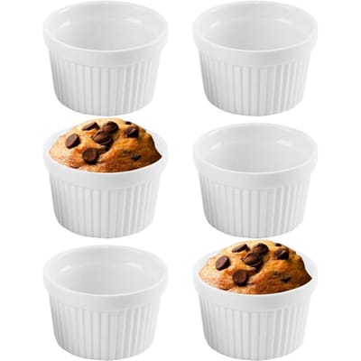 Creme Brulee Schaaltjes Porselein Wit 9 cm, 200 ml 6 stuks - Ramekins - Set - Ovenschaal - Snackkommen - Dipschalen - Kleine Komen voor Dipsauzen en Snacks