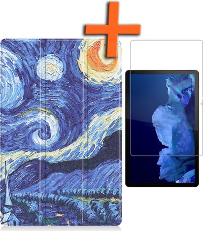 Hoesje - Geschikt voor Lenovo Tab P11 Plus - Met Screenprotector - Trifold Bookcase - Hard Cover - Hardcover Book Case - Tablet Hoes - Sterrenhemel