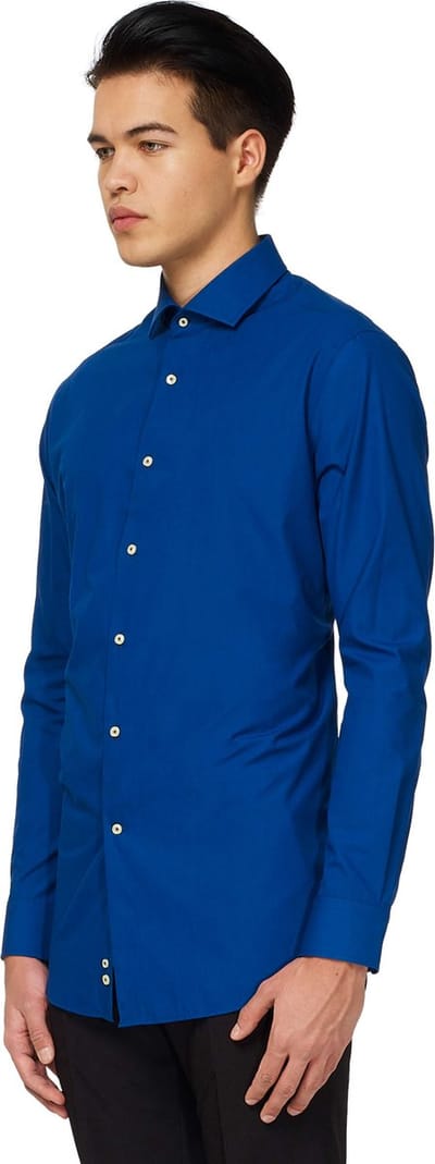 OppoSuits Navy Royale Shirt - Heren Overhemd - Casual Effen Gekleurd - Blauw - Maat EU 35/36