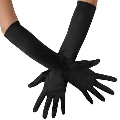 dressforfun - Lange satijnen handschoenen zwart - verkleedkleding kostuum halloween verkleden feestkleding carnavalskleding carnaval feestkledij partykleding - 303650