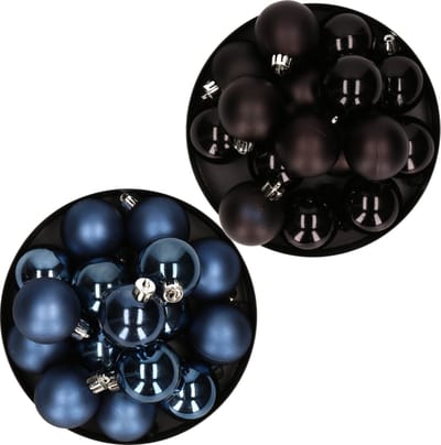 Kerstversiering kunststof kerstballen kleuren mix donkerblauw/zwart 4 en 6 cm pakket van 80x stuks