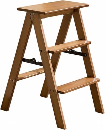 Houten Opstapje - Inklapbare Kruk - Bereiken Hogere Planken - Verstevigd Driehoekframe - Ruimtebesparend - Natuurlijk Hout
