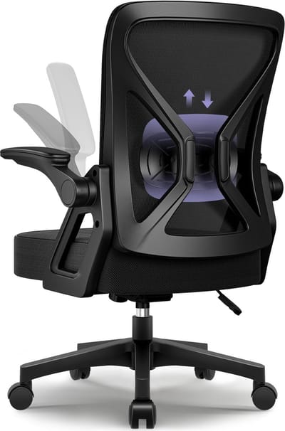 Hiaonyx Bureaustoel - Ergonomische bureaustoel - Opklapbare armleuningen - Verdikt en verbreed zitkussen - 3D lendensteun met zachte vulling – Vergrendelbare rugleuning- Zwart