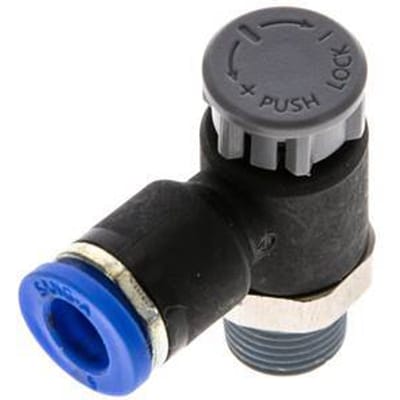 L-stuk Regelventiel 6 mm - R1/8'' Regeling-Uit Messing/Nylon Borgmoer