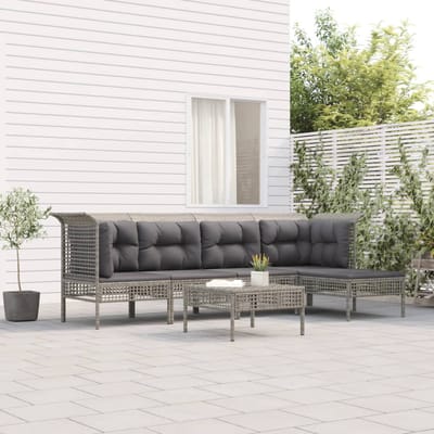 vidaXL - 6-delige - Loungeset - met - kussens - poly - rattan - grijs
