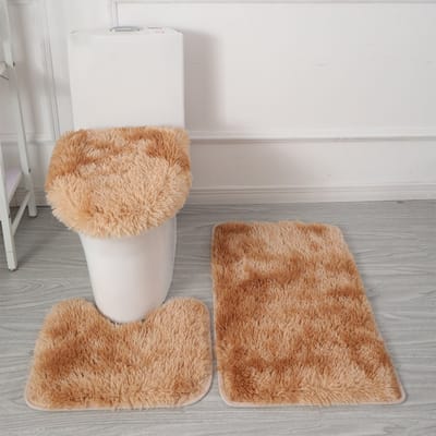Badmatten Set 3-Delig - Ultrazacht Microfiber & Antislip - Inclusief U-Mat En Wc-Brilhoes - Wasmachinebestendig - khaki