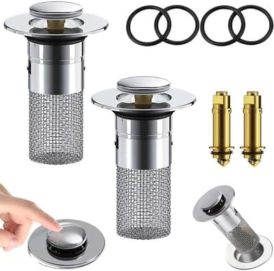 Pop-Up Universele Afvoer Set van RVS, Antikleef Afvoerfilter en Stopper voor Badkuip, Keuken en Wastafel met Strainer