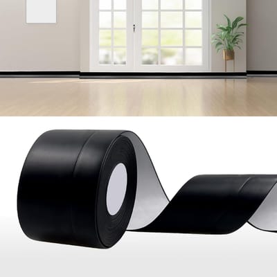 Zachte plint, zelfklevend, zwart, 80 x 20 mm, 6 meter, PVC zachte plint, flexibele plint voor voet, zelfklevend, flexibele knikhoek plint voor keuken, badkamer, badkamer