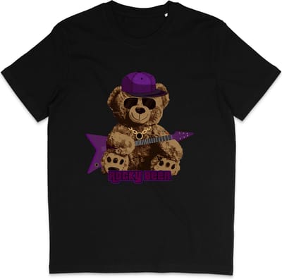 T Shirt Heren en Dames - Rock Muziek  Beer Gitaar - Zwart - Maat XS