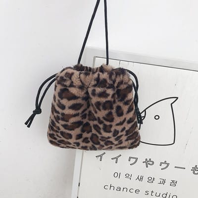 Pluche Retro Luipaardprint Tas voor Dames Nieuwe Herfst en Winter Casual Eénschouder Trekkoord Crossbody Tas Mini Handtas gray