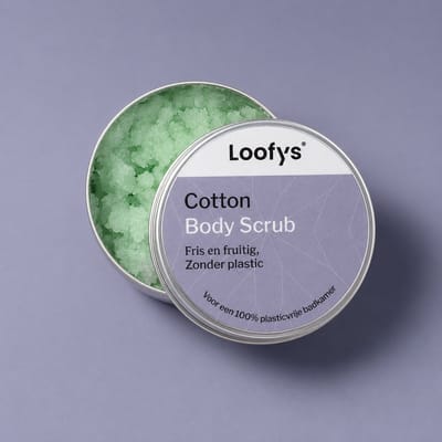 Loofys Body Scrub Cotton - Natuurlijke & Exfoliërende Lichaamsscrub - Plasticvrij, Vegan & Duurzaam - Herbruikbaar Blikje - 30g