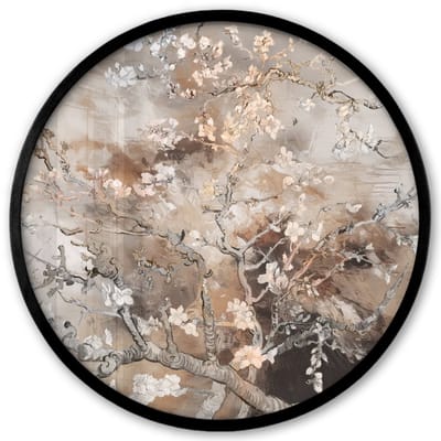Poster in lijst Rond - Fotolijst 40x40 cm - Posters - Amandelbloesem - Kunst - Van Gogh - Beige - Abstract - Ronde posterlijst zwart - Decoratie - Wanddecoratie woonkamer - Muurdecoratie slaapkamer