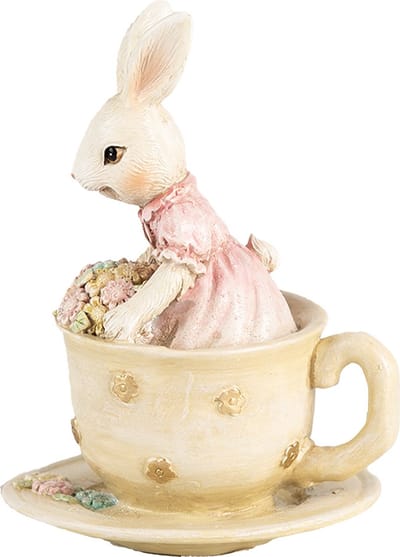 Clayre & Eef Decoratie Beeld Konijn 8x8x11 cm Beige Kunststof