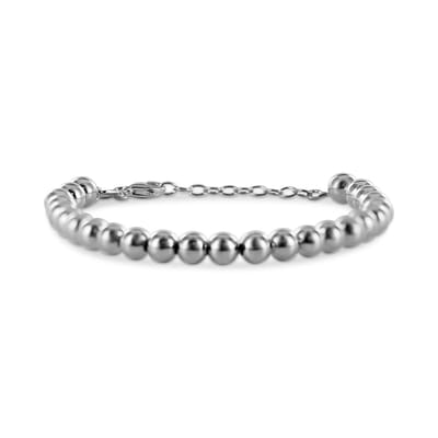 New Bling 9SIL-23246 Zilveren Armband Bolletjes 6mm - 16+3cm - Karabijnsluiting - Rhodium - Zilver