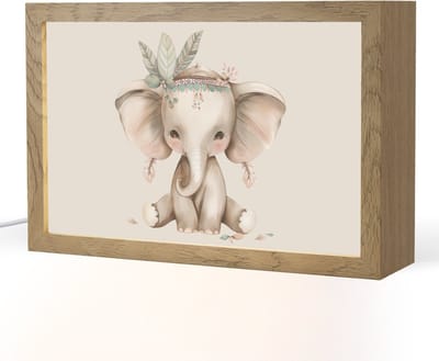 Nachtlampje 30x20 cm - Kinder lampje - Olifant - Bohemian - Dieren - Boho - Tafellamp kinderkamer - Slaapkamer lamp - Bedlamp kinderen - Kinderlampje stopcontact - Wandlamp babykamer - Nachtlampjes