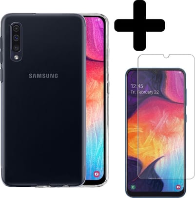 Hoesje - Met Screenprotector - Geschikt voor Samsung Galaxy A50 - Sterk & Shockproof - Telefoon Hoes - Back Cover - Siliconen Case - Telefoonhoes - Transparant