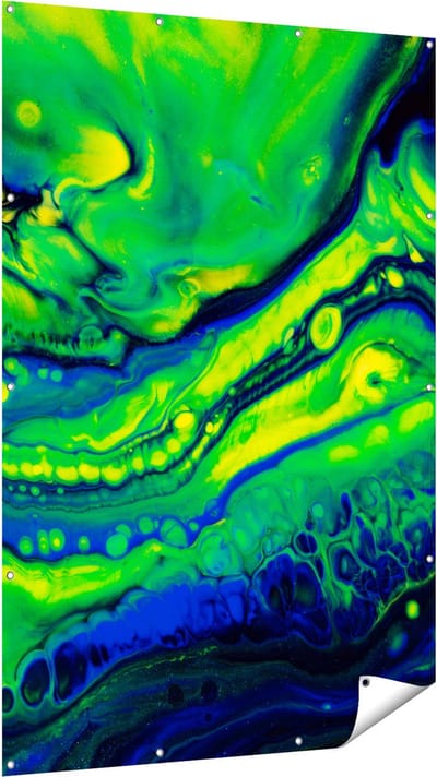 Gards Tuinposter Abstracte Kunst Blauw met Groen - 120x180 cm - Tuindoek - Tuindecoratie - Wanddecoratie buiten - Tuinschilderij