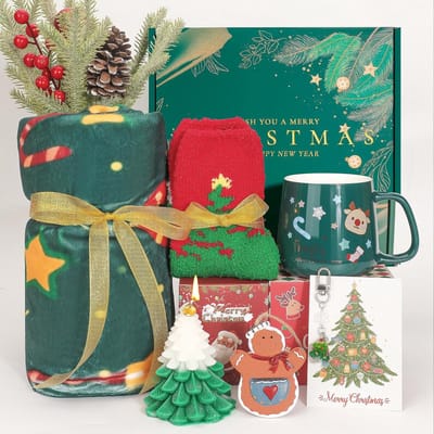 Xmas Cadeauset voor Dames en Heren | Luxe Kerstpakket met Plaid, Mok en Sokken