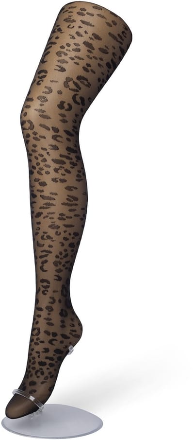 Bonnie Doon Dames Panterprint Panty 20 Denier Zwart maat S/M - Chique Panty - Leopard Dessin - Brede Boord - Comfort - Panter Print - Dieren Print - Panther Tights - Feestelijk - Black - BP201909.101