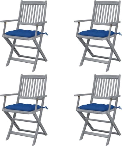 Tuinstoelen inklapbaar - Zitkussens buiten - Ontspannen buiten zitten - Massief acaciahout weerbestendig - 4 stuks - Grijs